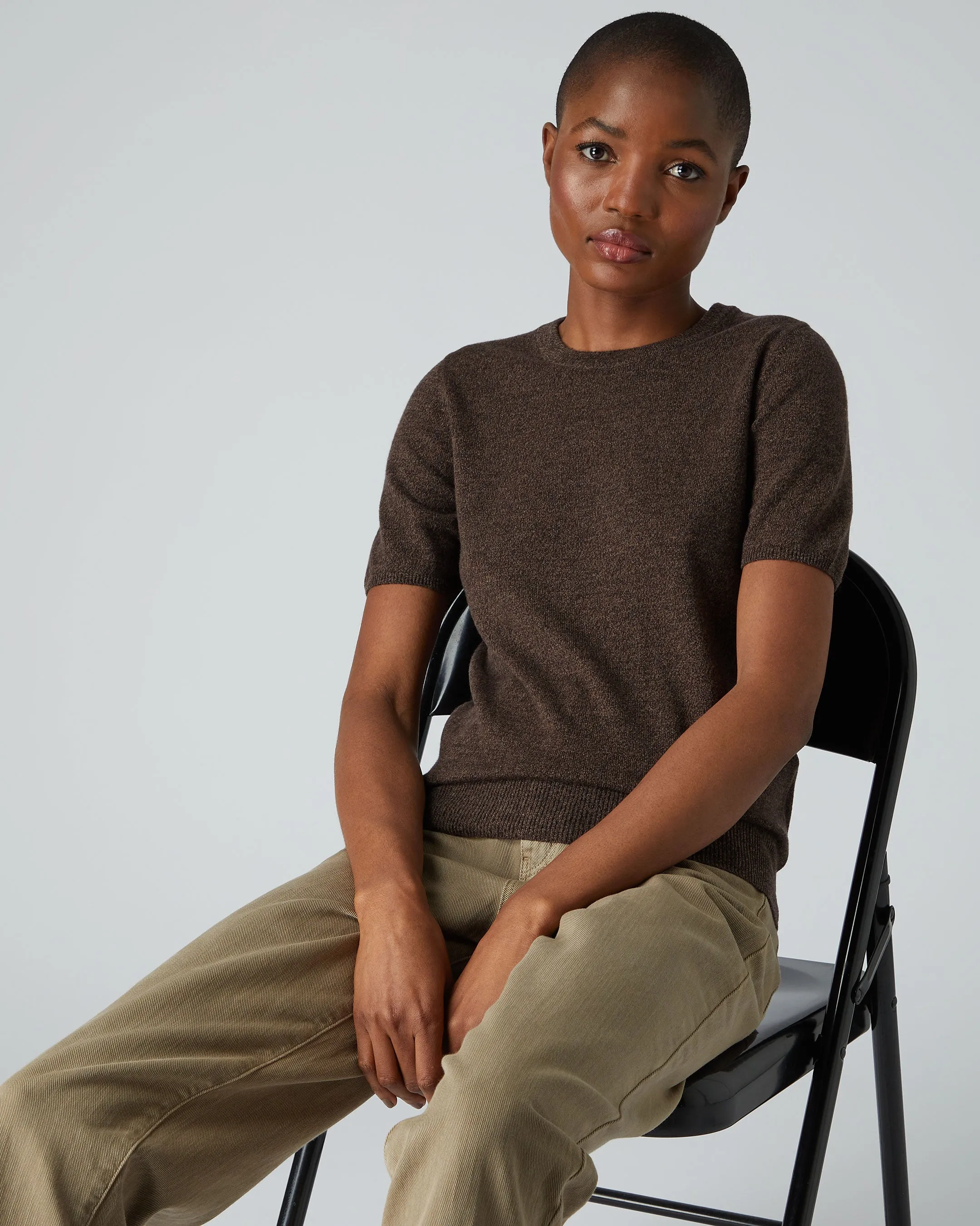 007 Round Neck Cashmere T Shirt Moorland Brown