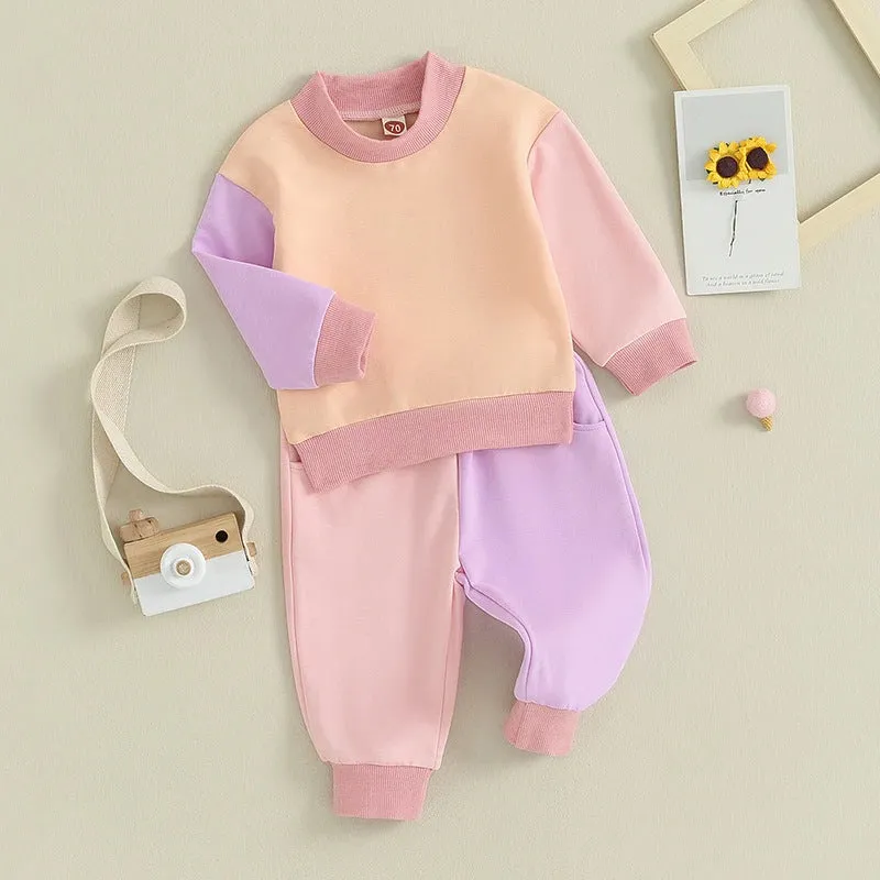 2 Pieces Set Baby Kid Girls Boys Color-blocking Hoodies Sweatshirts And Pants Wholesale 231130326