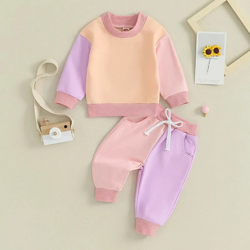 2 Pieces Set Baby Kid Girls Boys Color-blocking Hoodies Sweatshirts And Pants Wholesale 231130326