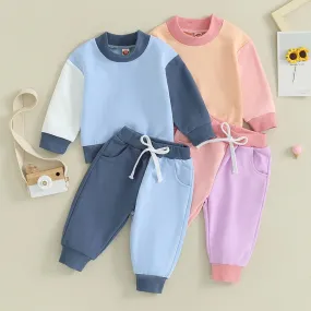 2 Pieces Set Baby Kid Girls Boys Color-blocking Hoodies Sweatshirts And Pants Wholesale 231130326