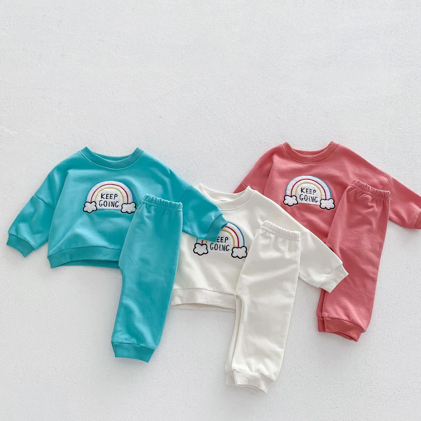 2 Pieces Set Baby Kid Girls Boys Rainbow Hoodies Sweatshirts And Solid Color Pants Wholesale 23101966