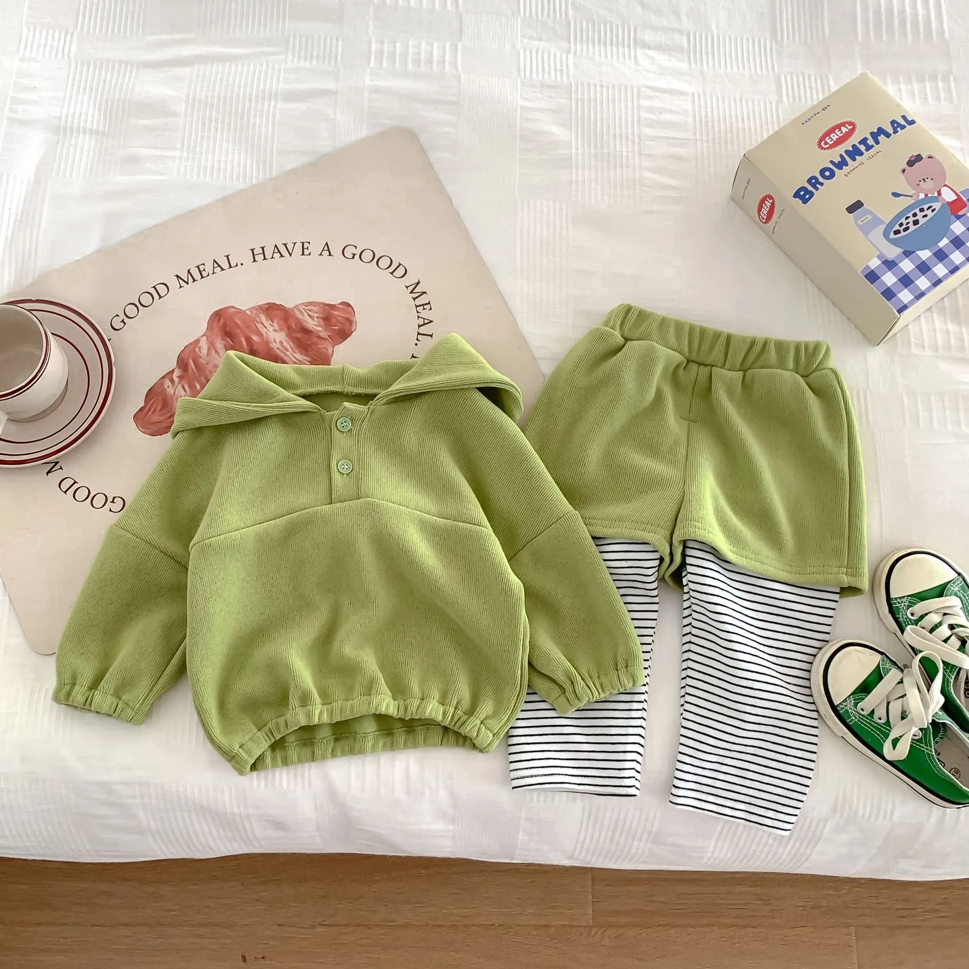 2 Pieces Set Baby Kid Girls Boys Solid Color Hoodies Sweatshirts And Striped Pants Wholesale 23101930