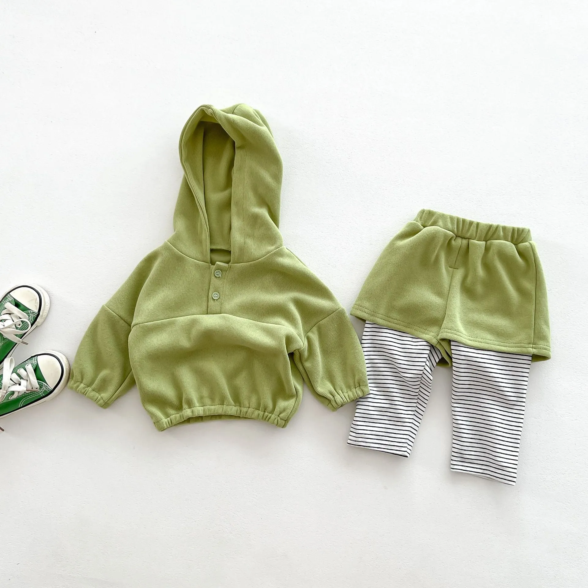 2 Pieces Set Baby Kid Girls Boys Solid Color Hoodies Sweatshirts And Striped Pants Wholesale 23101930