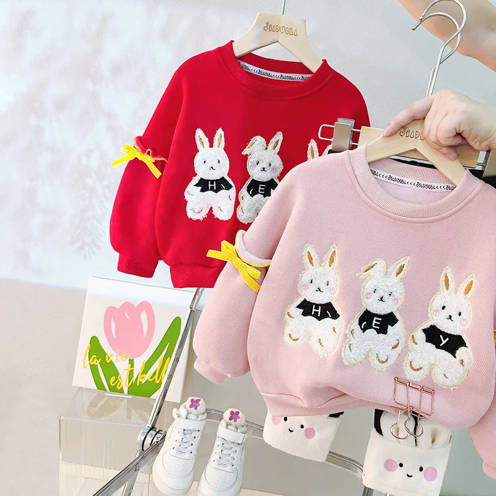 2 Pieces Set Baby Kid Girls Cartoon Bow Hoodies Swearshirts And Color-blocking Pants