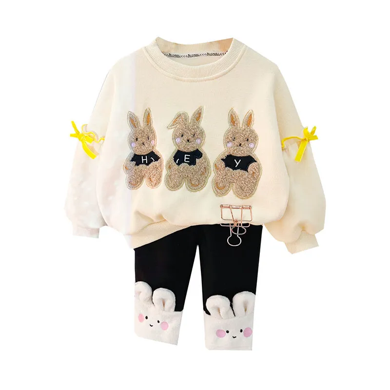 2 Pieces Set Baby Kid Girls Cartoon Bow Hoodies Swearshirts And Color-blocking Pants