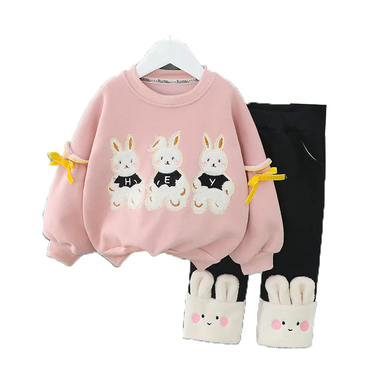 2 Pieces Set Baby Kid Girls Cartoon Bow Hoodies Swearshirts And Color-blocking Pants