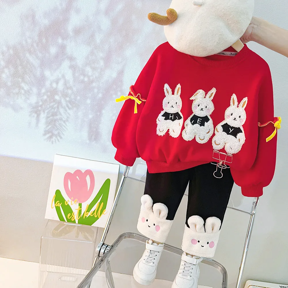 2 Pieces Set Baby Kid Girls Cartoon Bow Hoodies Swearshirts And Color-blocking Pants