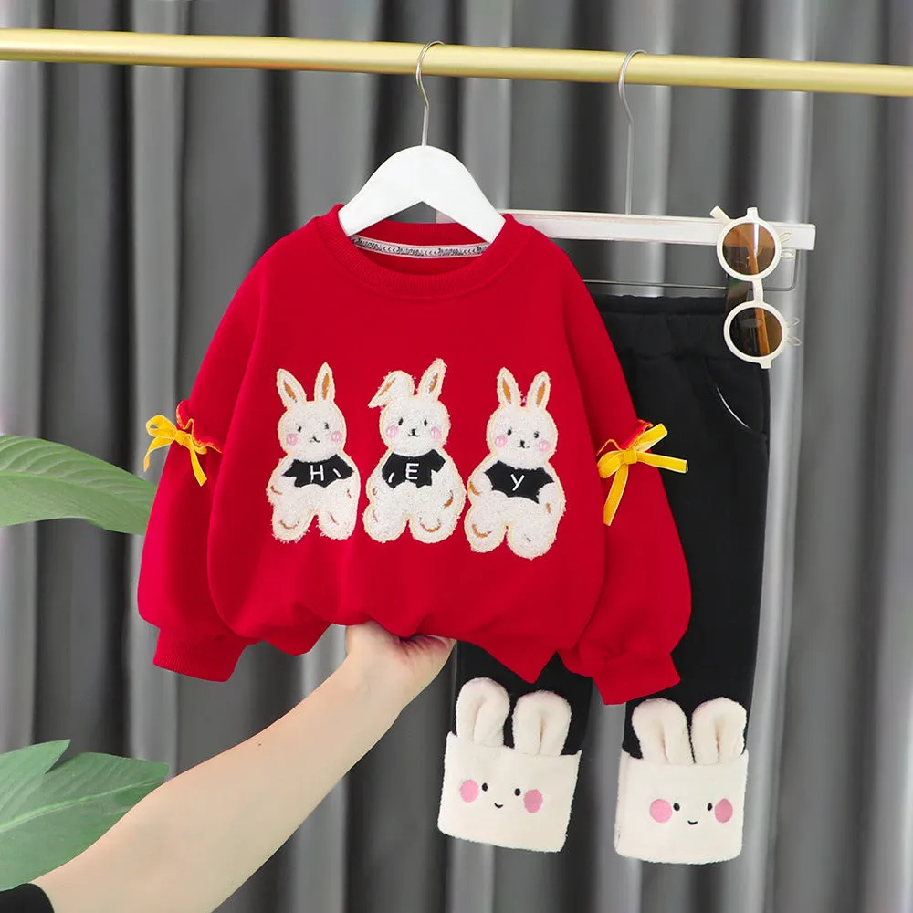 2 Pieces Set Baby Kid Girls Cartoon Bow Hoodies Swearshirts And Color-blocking Pants