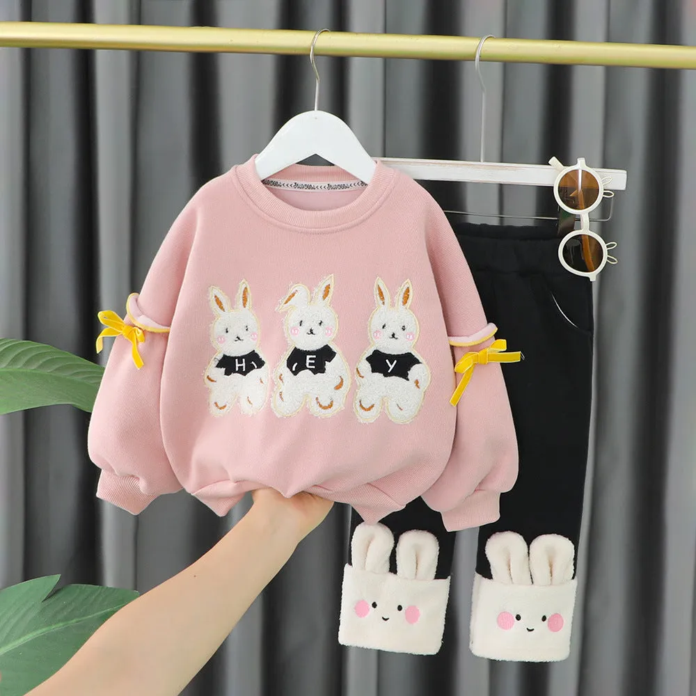 2 Pieces Set Baby Kid Girls Cartoon Bow Hoodies Swearshirts And Color-blocking Pants