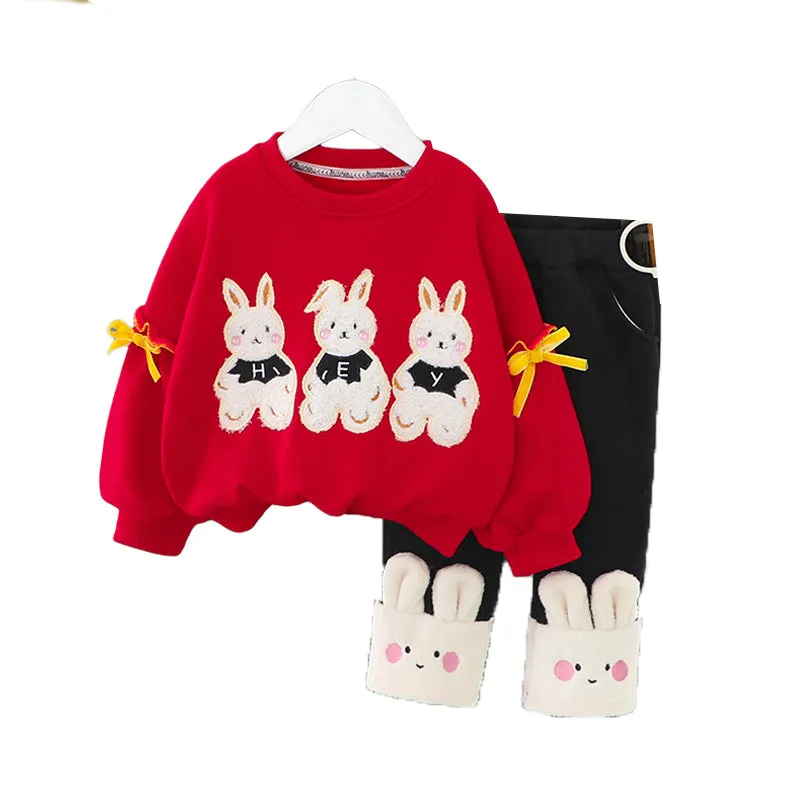 2 Pieces Set Baby Kid Girls Cartoon Bow Hoodies Swearshirts And Color-blocking Pants