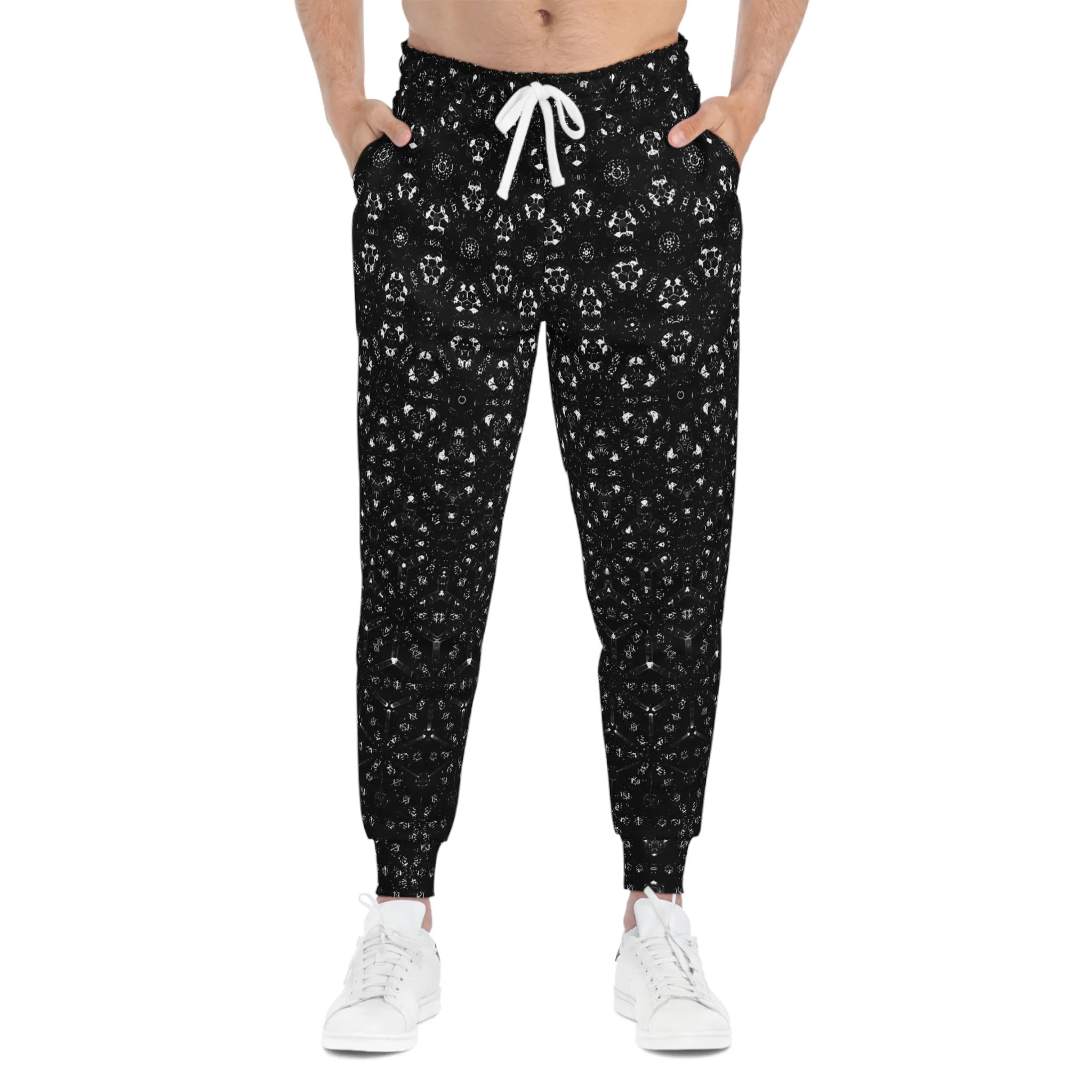 Almost Black Molecule Sacred Geometric Hexagonal Unisex Warm Festie or Trippy Psychedelic Rave Joggers by Meta Zen