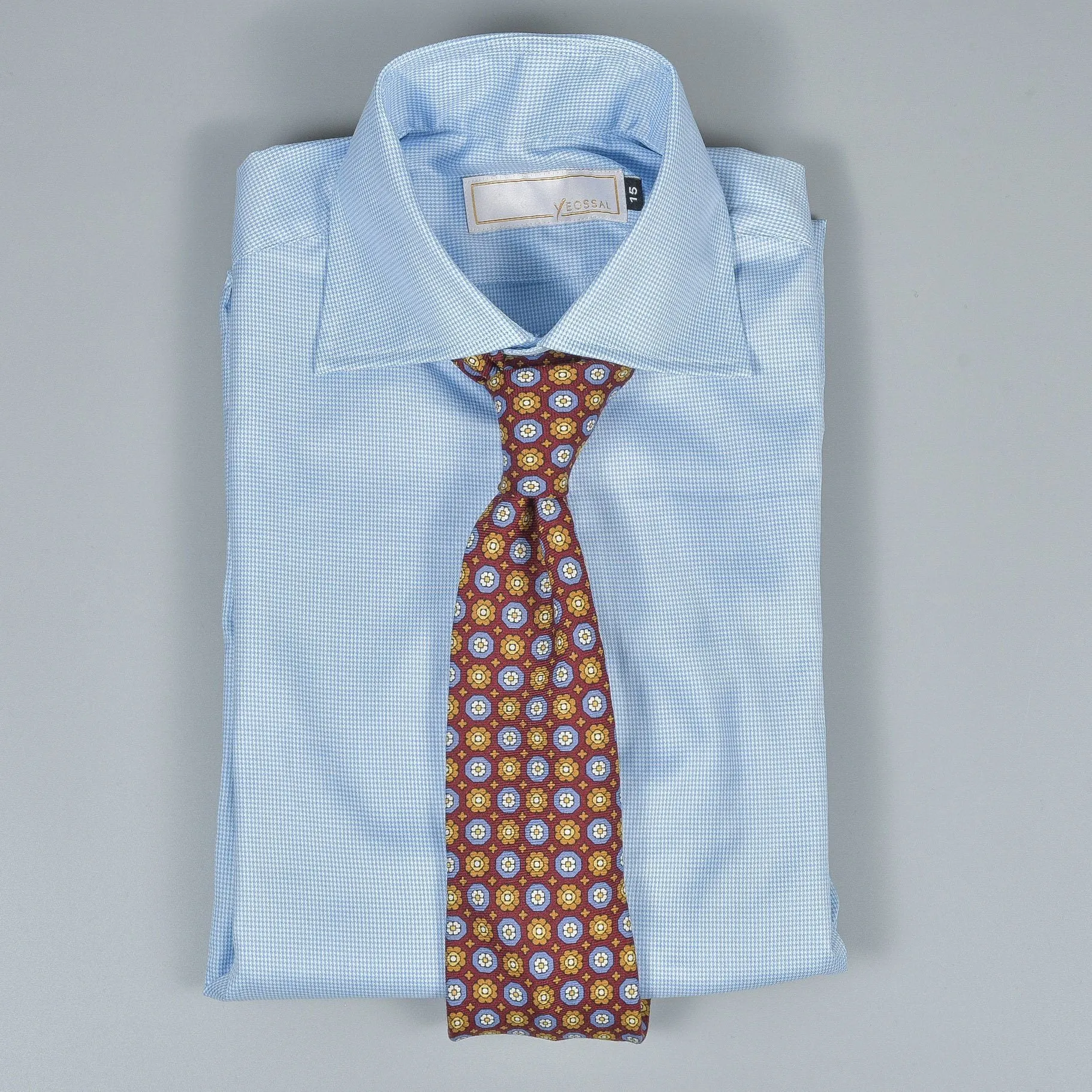 Blue Houndstooth Spread Collar Shirt