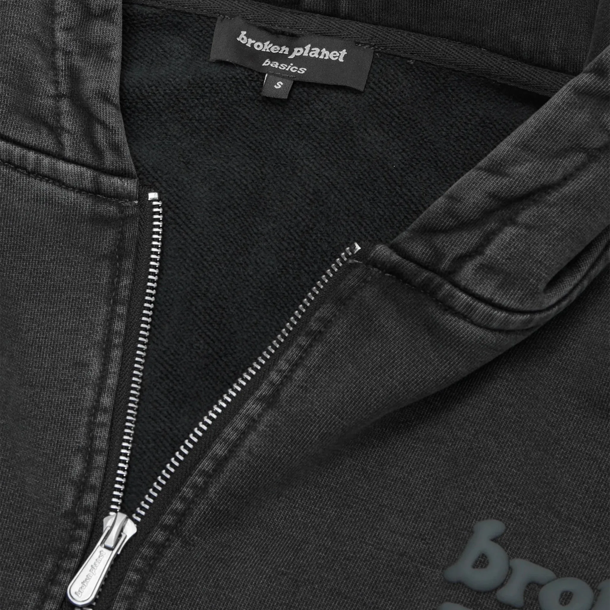 Broken Planet Basics Washed Soot Black Cropped Zip-Up Hoodie