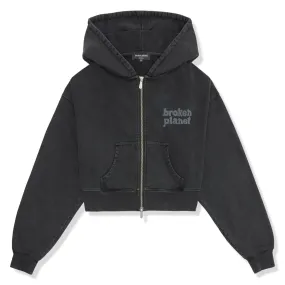 Broken Planet Basics Washed Soot Black Cropped Zip-Up Hoodie