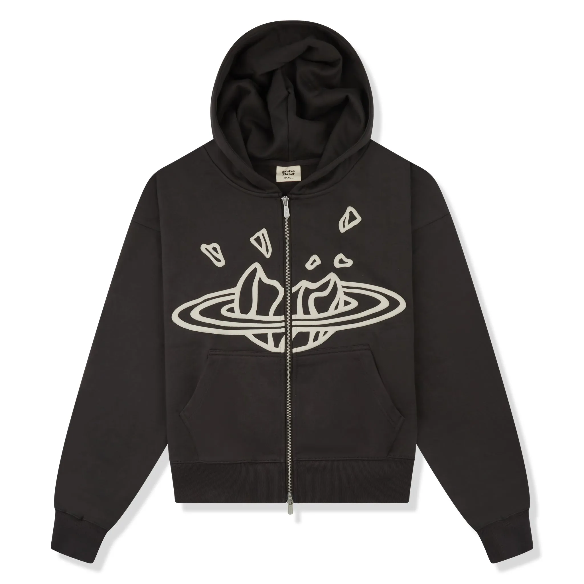 Broken Planet Space Zip-Up Soot Black White Hoodie