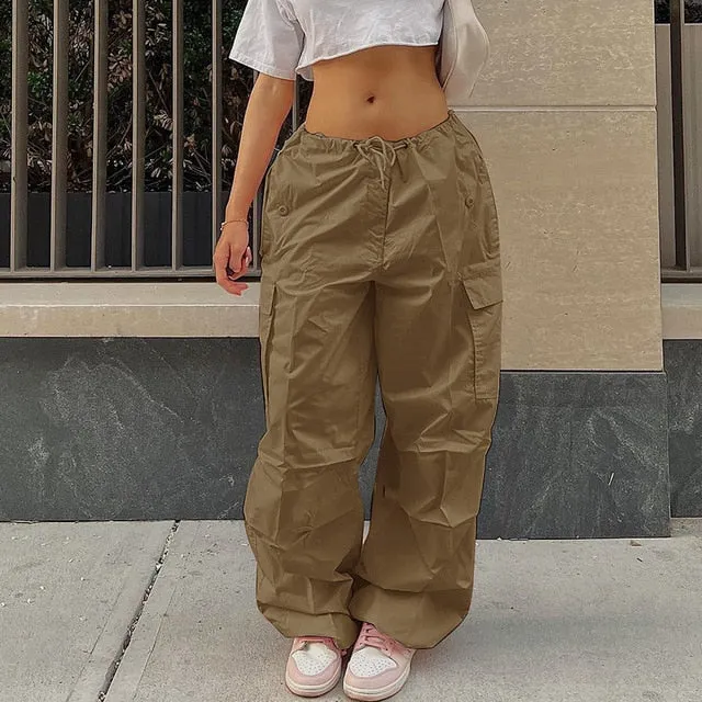 Button Low Waist Women's Cargo and Denim Pants