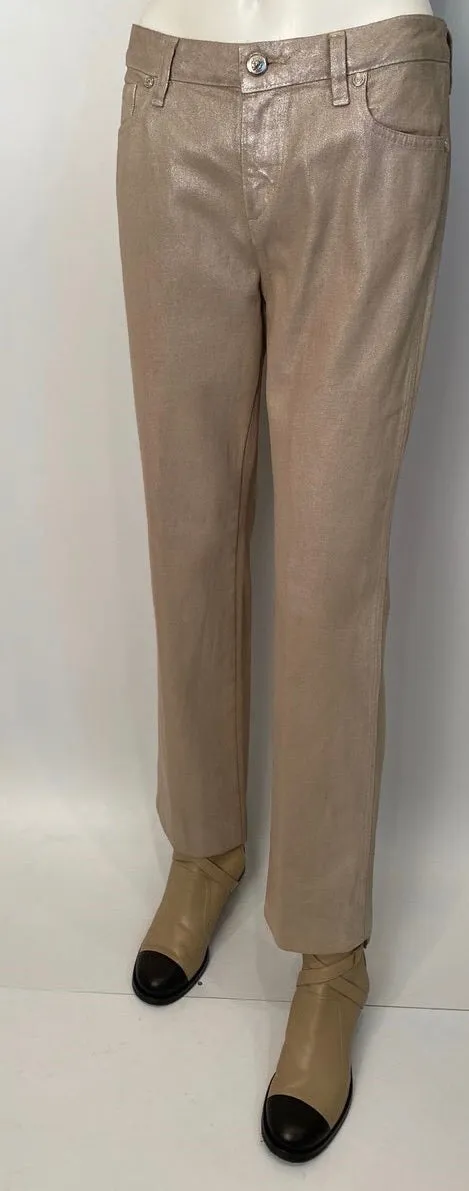 Chanel 09P, 2009 Spring Light Gold Straight Leg Jeans Pants FR 38 US 6/8