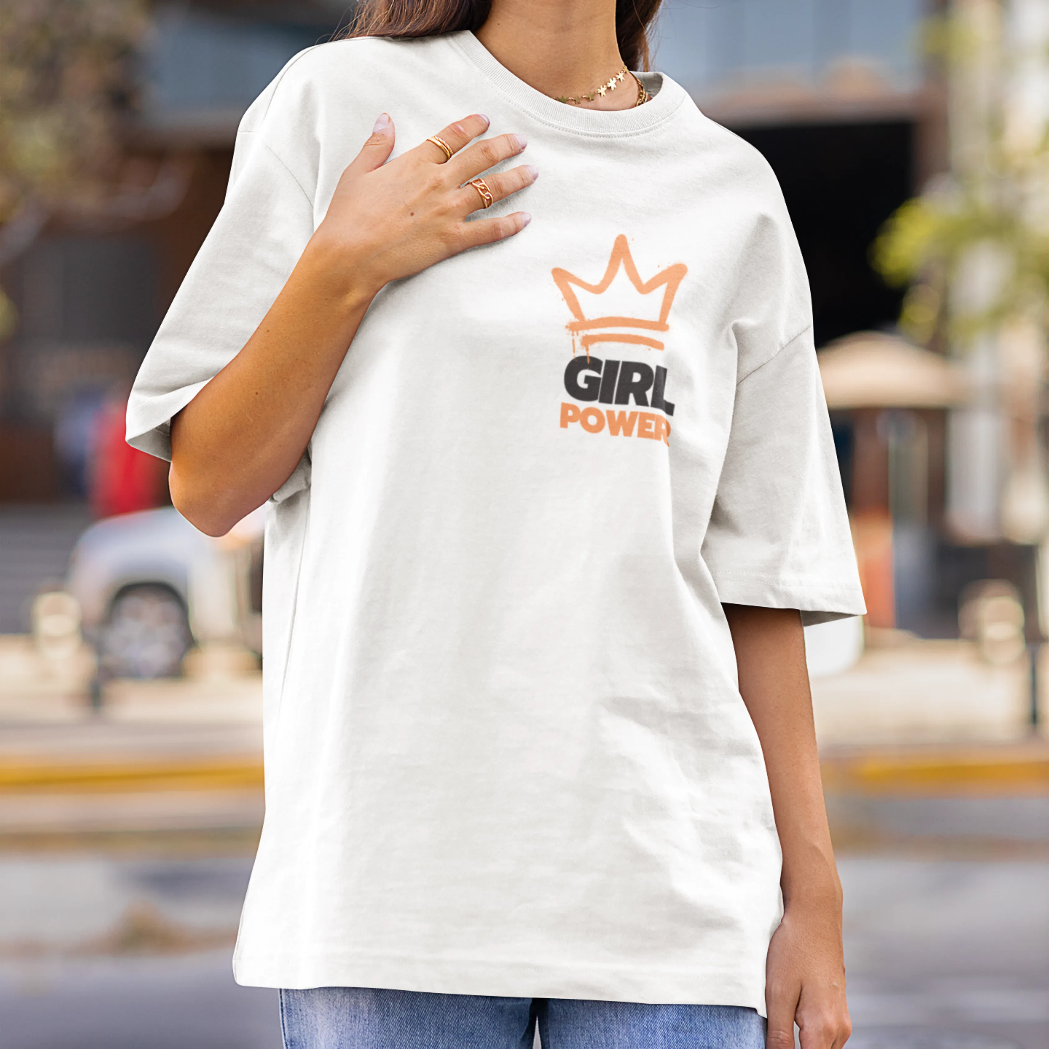 Girl Power Back Printed Oversized Tee