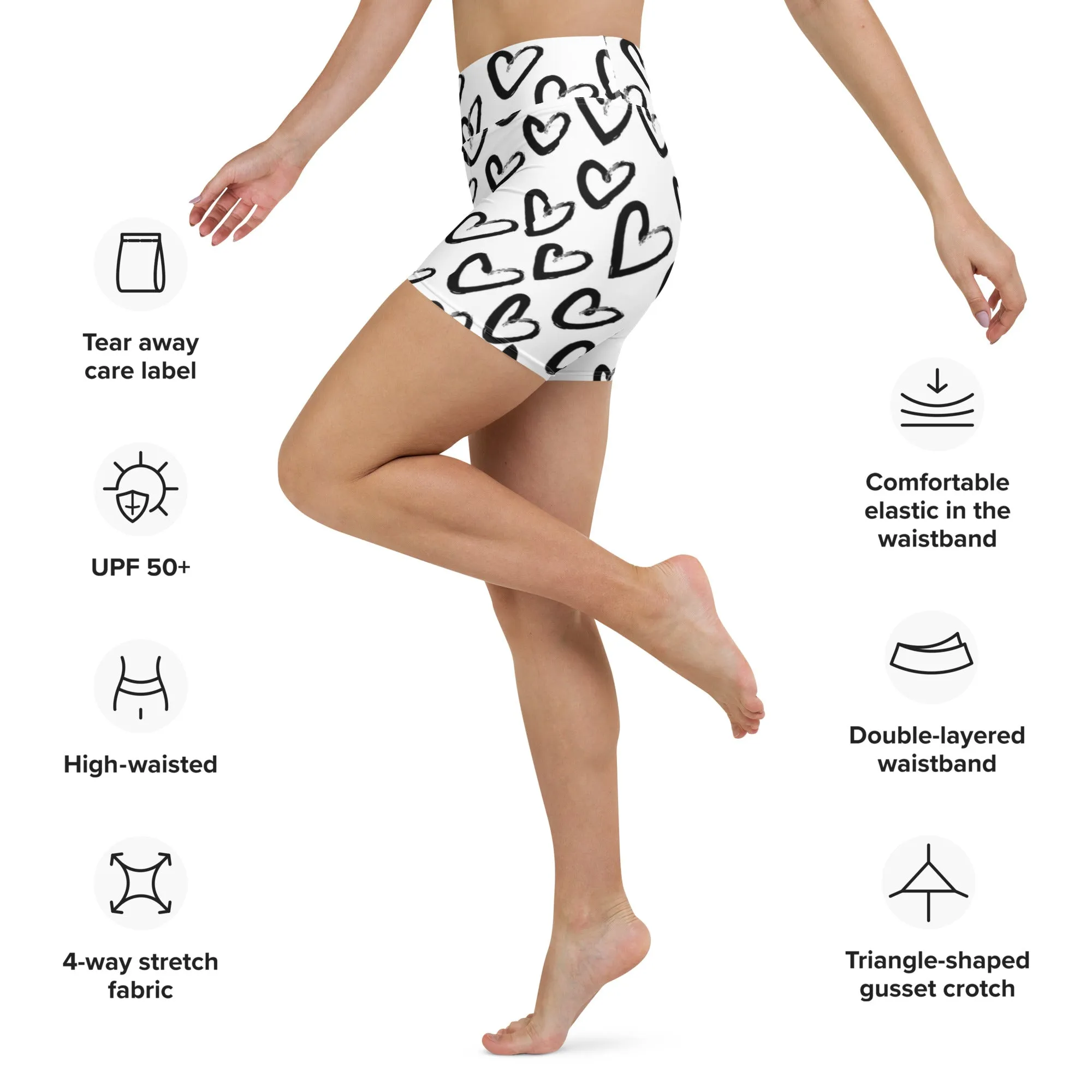 Graffiti Hearts High Waist Yoga Shorts