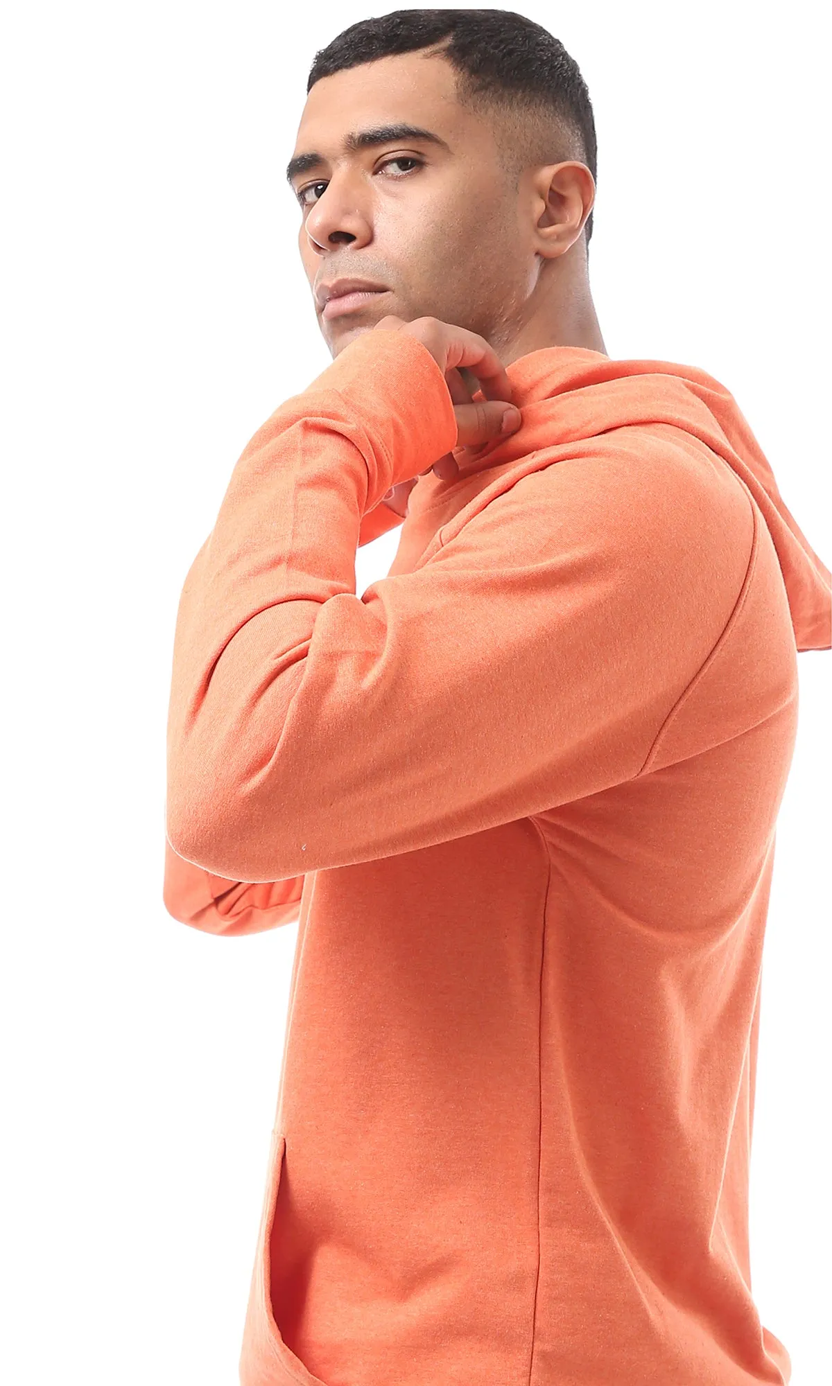 O174898 Hooded Neck Heather Orange Winter Long Hoodie