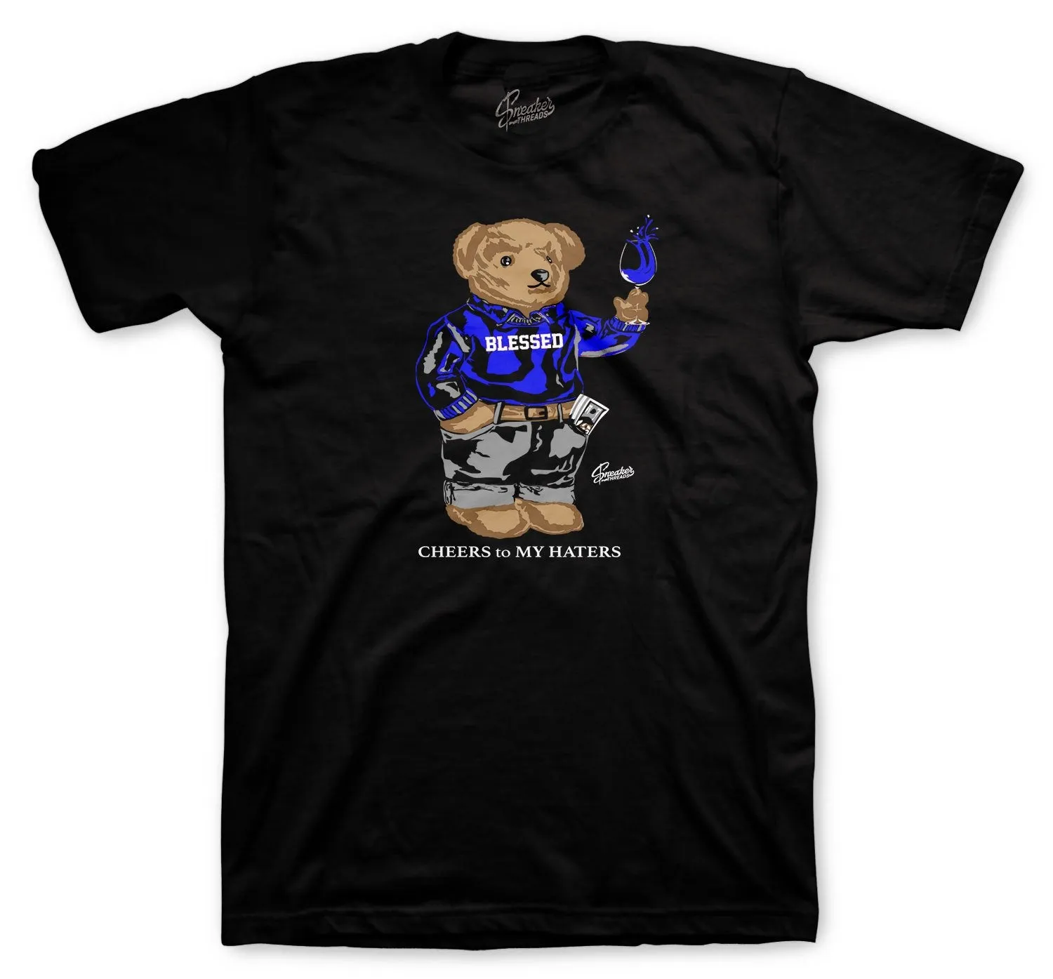 Retro 9 Racer Blue Shirt - Cheers Bear - Black