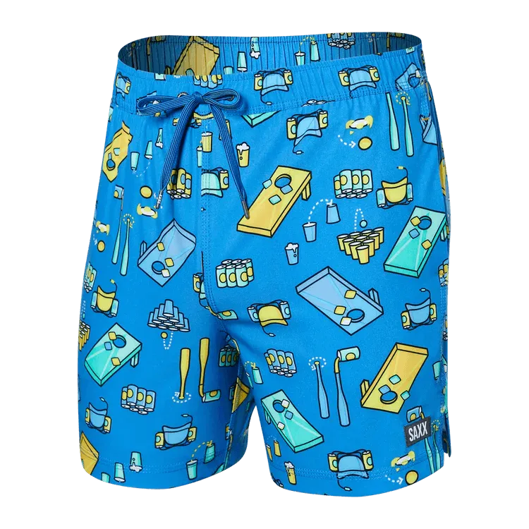 SAXX Men's Oh Buoy Stretch Volley Swim Shorts 5 - Beer Olympics- Racer Blue