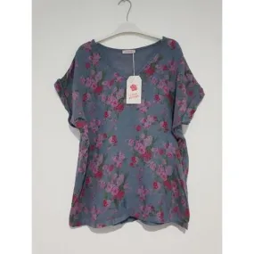 Talia Benson Charcoal Floral Linen T Shirt