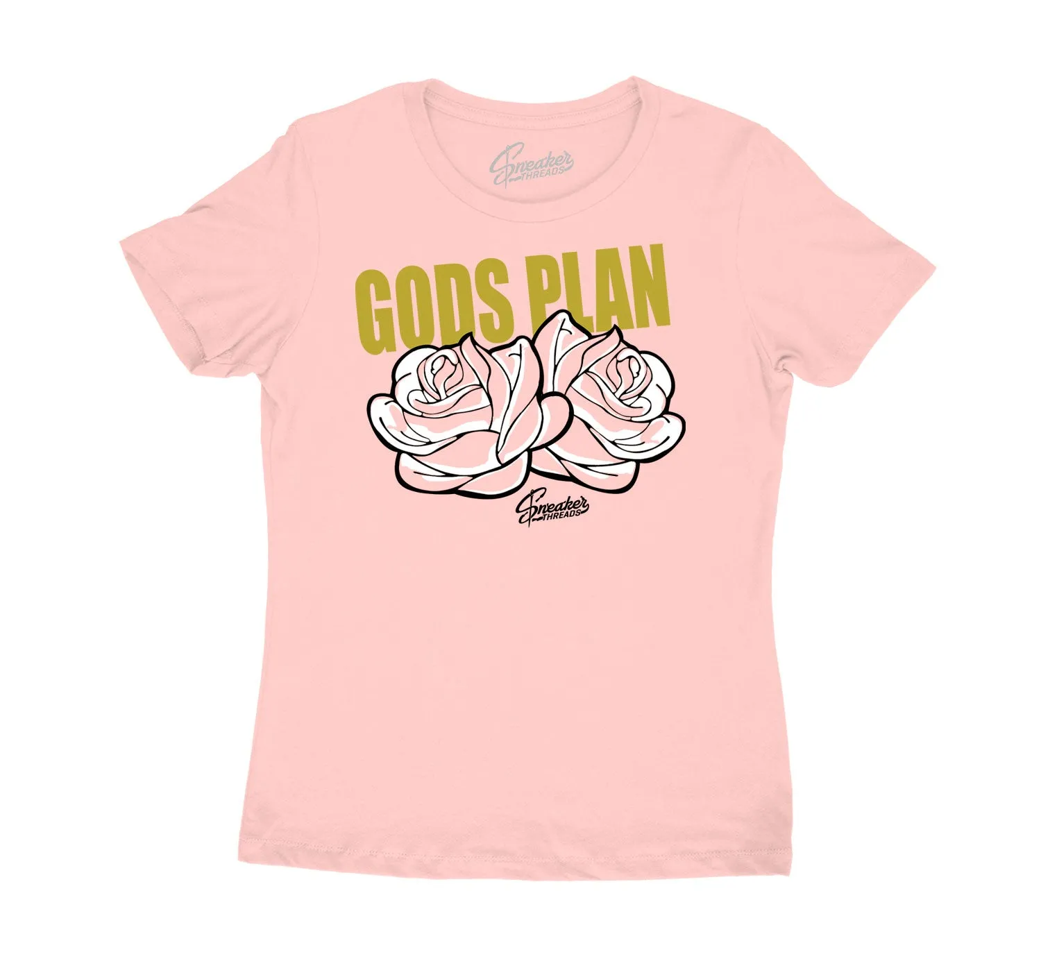 Womens Gold Hoops 6 Shirt - Gods Plan -Light Pink