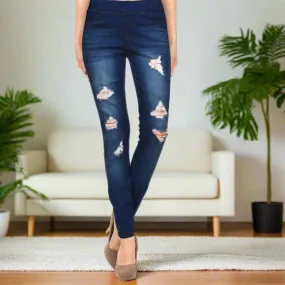 Womens Ripped Jeans, Distressed Jean Jeggings, , Sizes S/M/L, Dark Wash