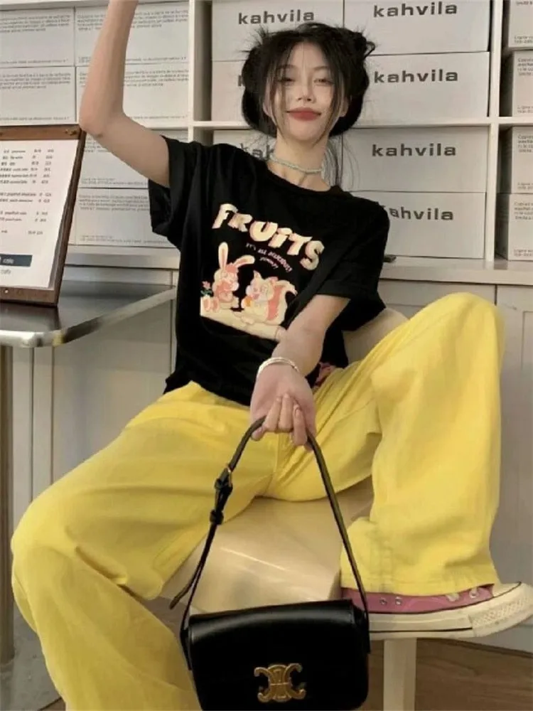 Yellow Wide Leg Baggy Jeans